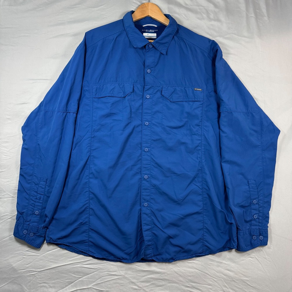 Columbia Omni-Shade Blue Sun Protection PFG Fishing Long Sleeve Shirt Mens 2XLT